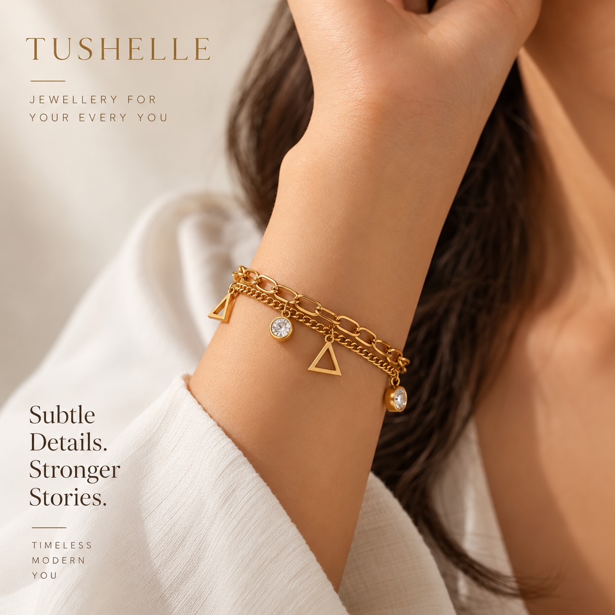 Golden Geometric Triangle Charm Bracelet