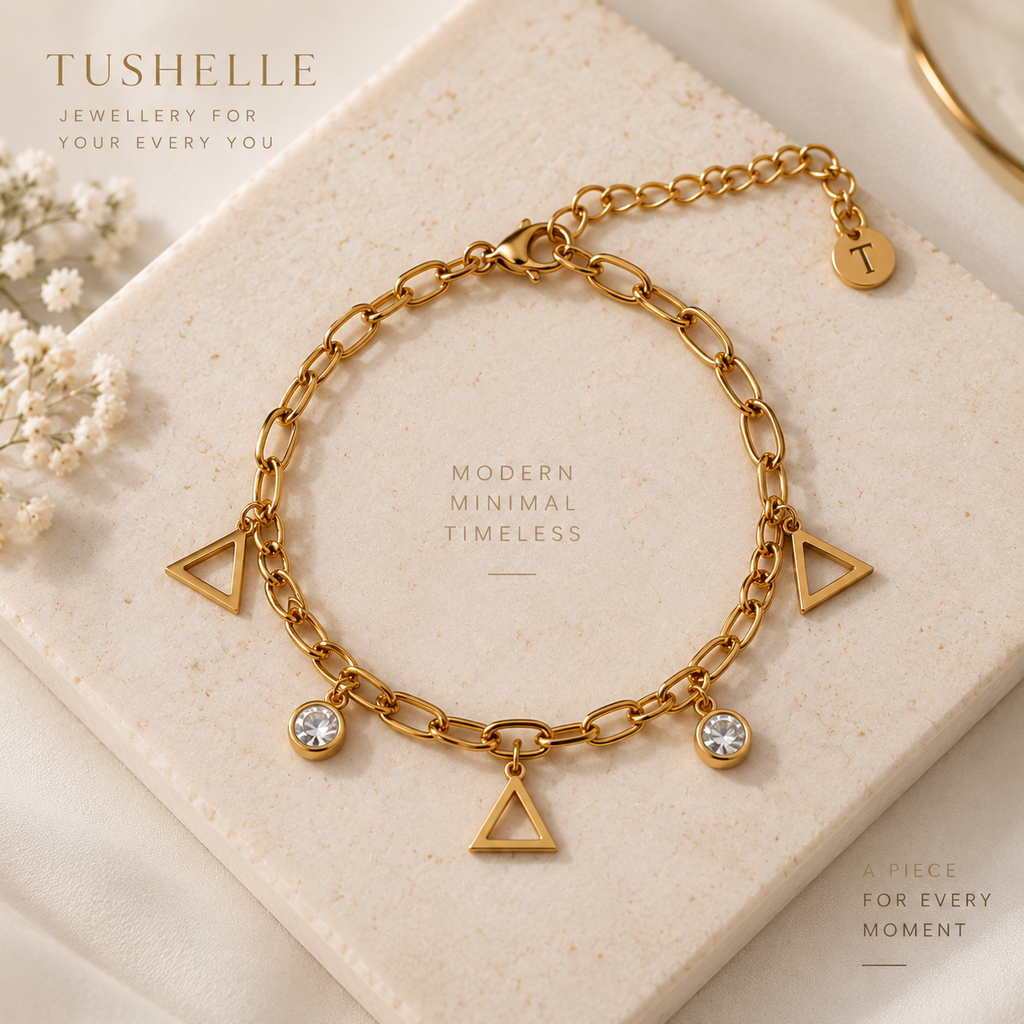 Golden Geometric Triangle Charm Bracelet