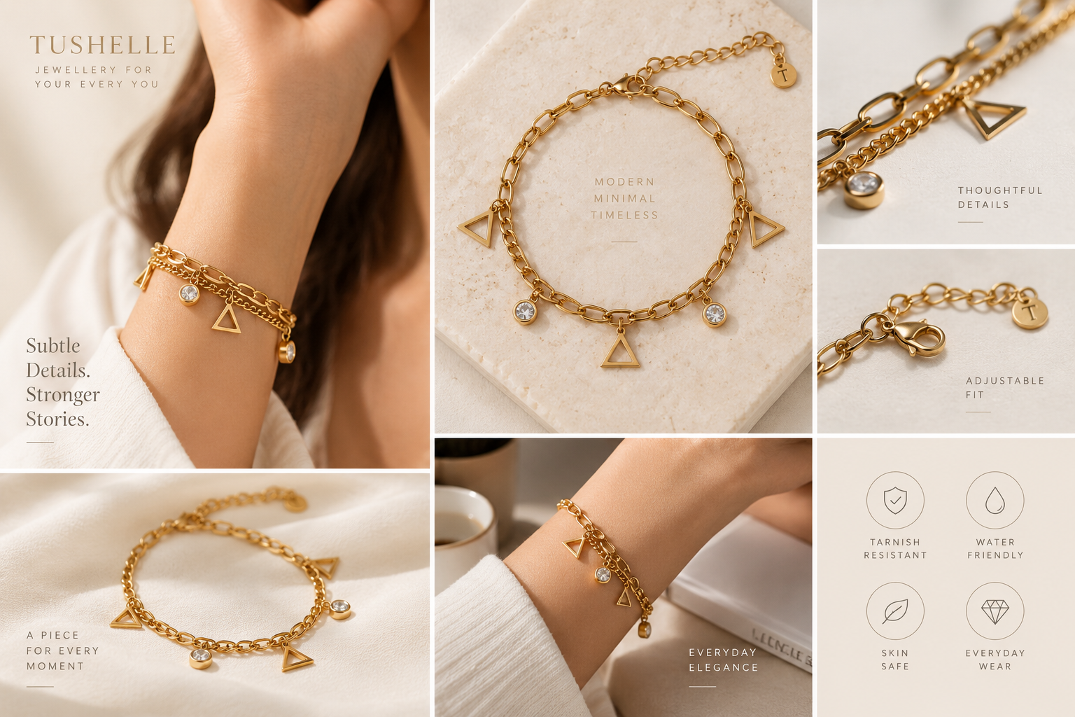 Golden Geometric Triangle Charm Bracelet
