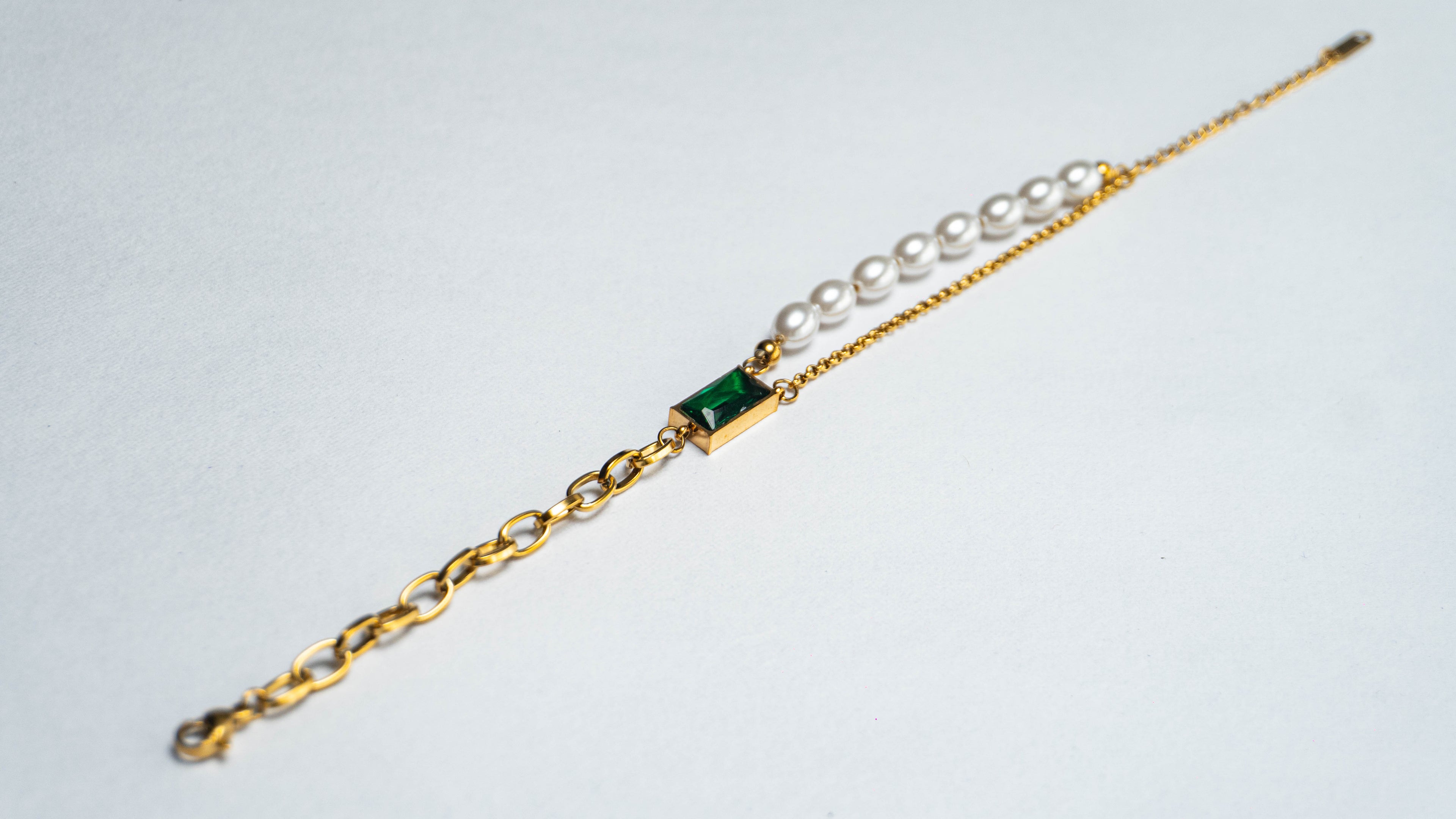 Golden Pearl & Emerald Accent Bracelet