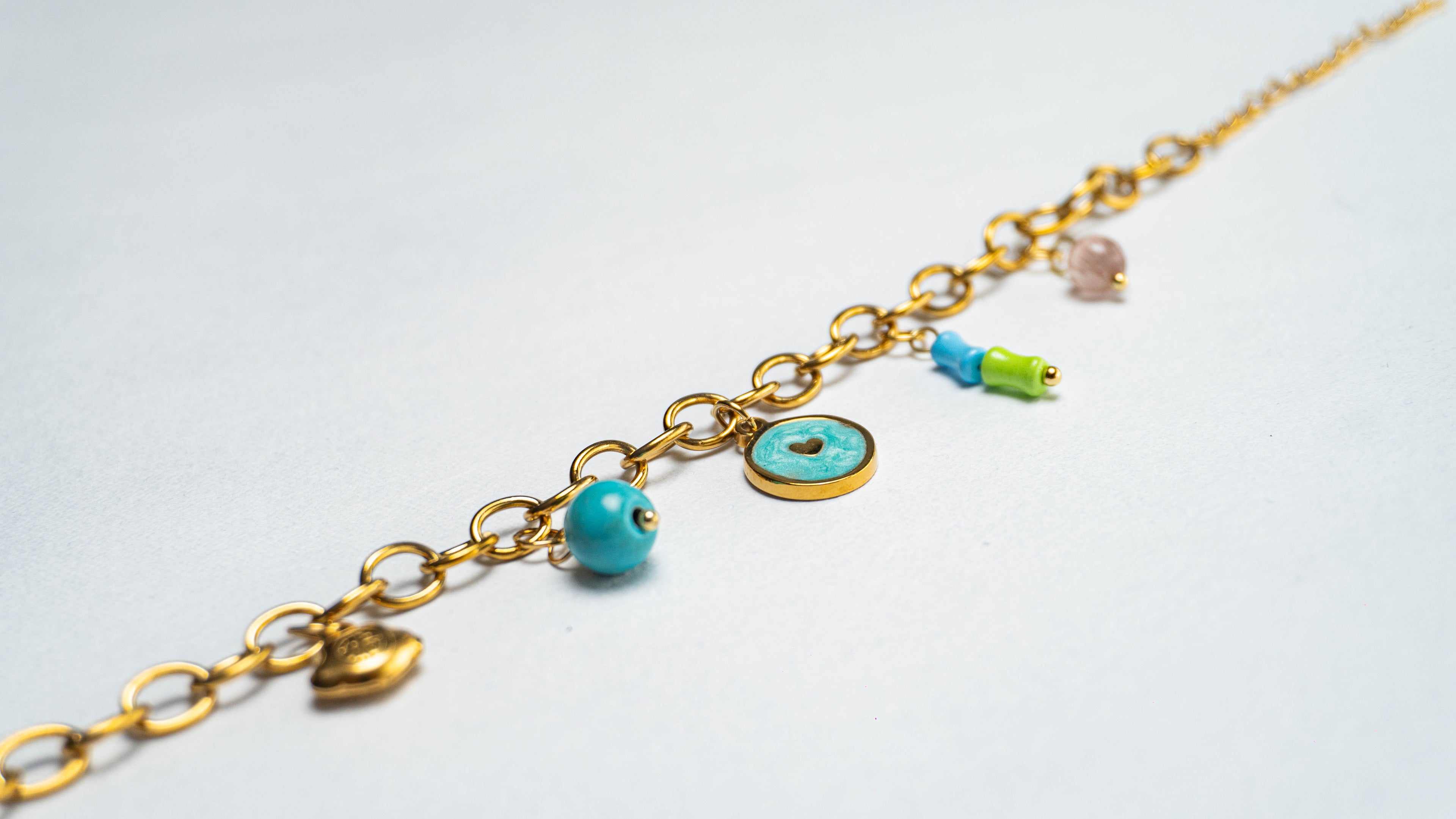 Golden Turquoise Charm Chain Bracelet