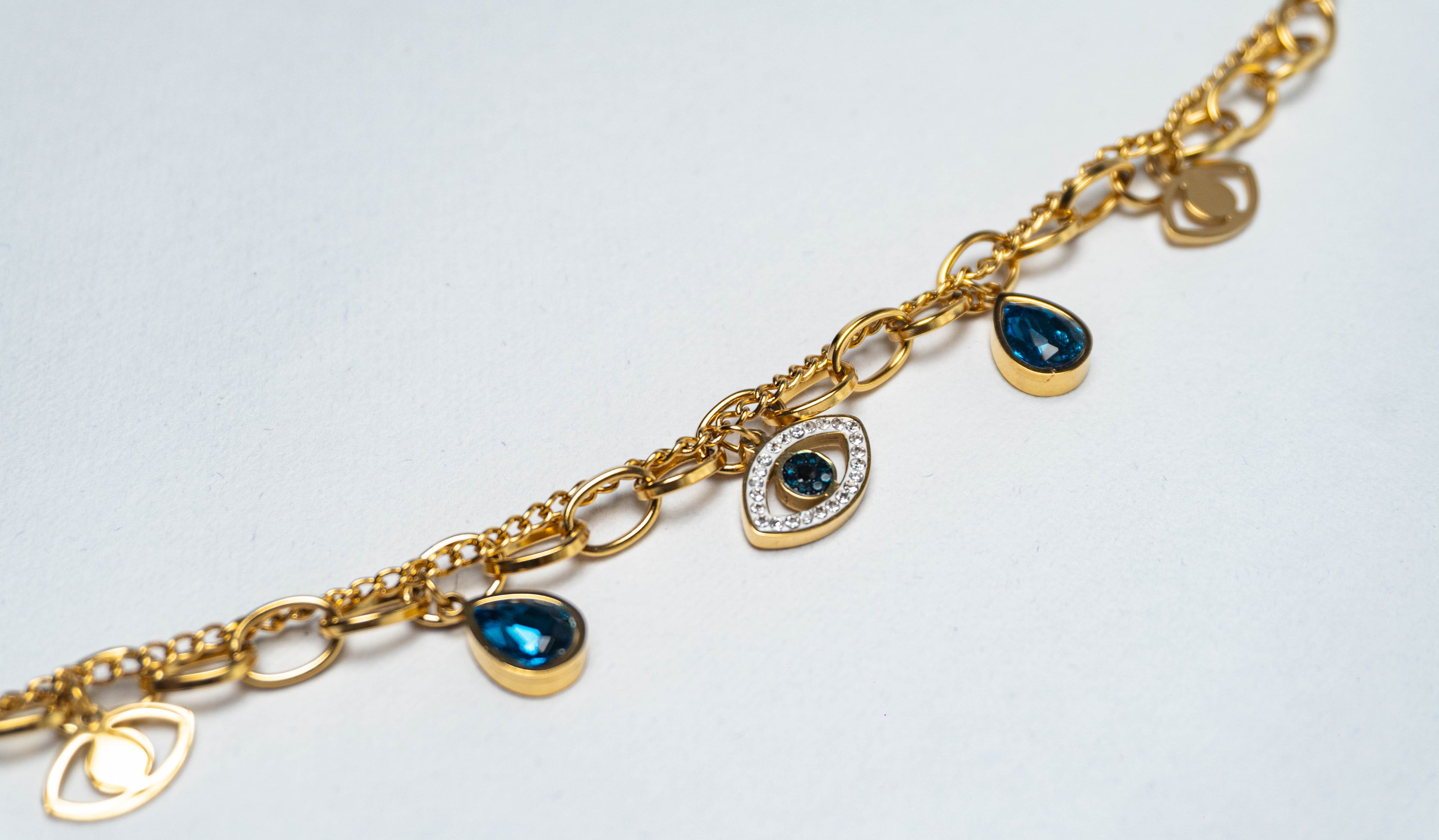 Blue Stone & Evil Eye Charm Bracelet
