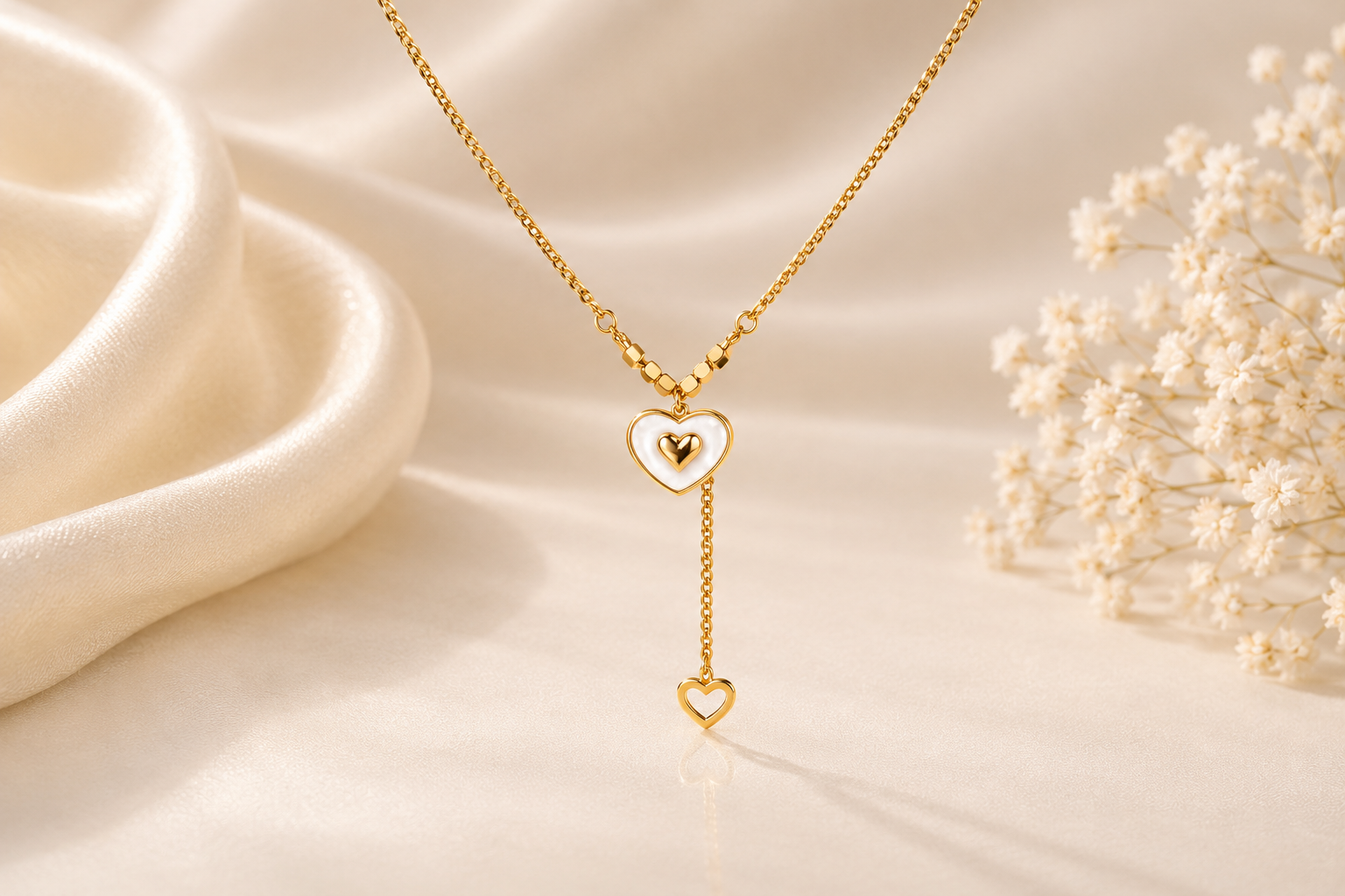 Double Heart Drop Necklace